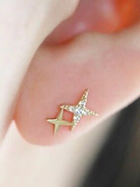 Gold Starburst Double Stud Earrings - Sparkling Gold